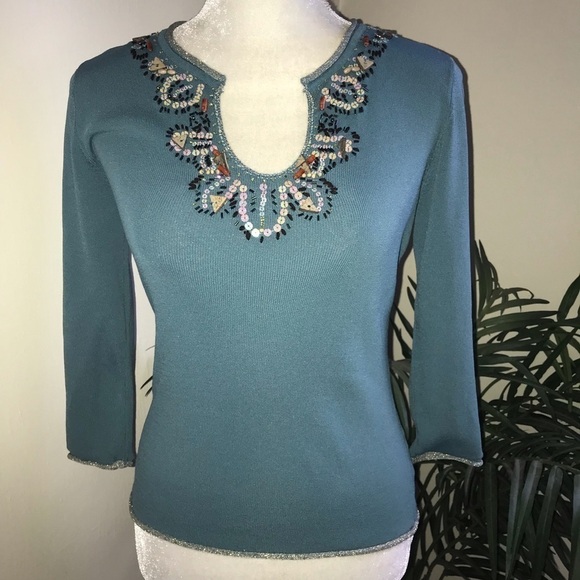 Joseph A Stretch Sequin Beaded Top S - Picture 1 of 6